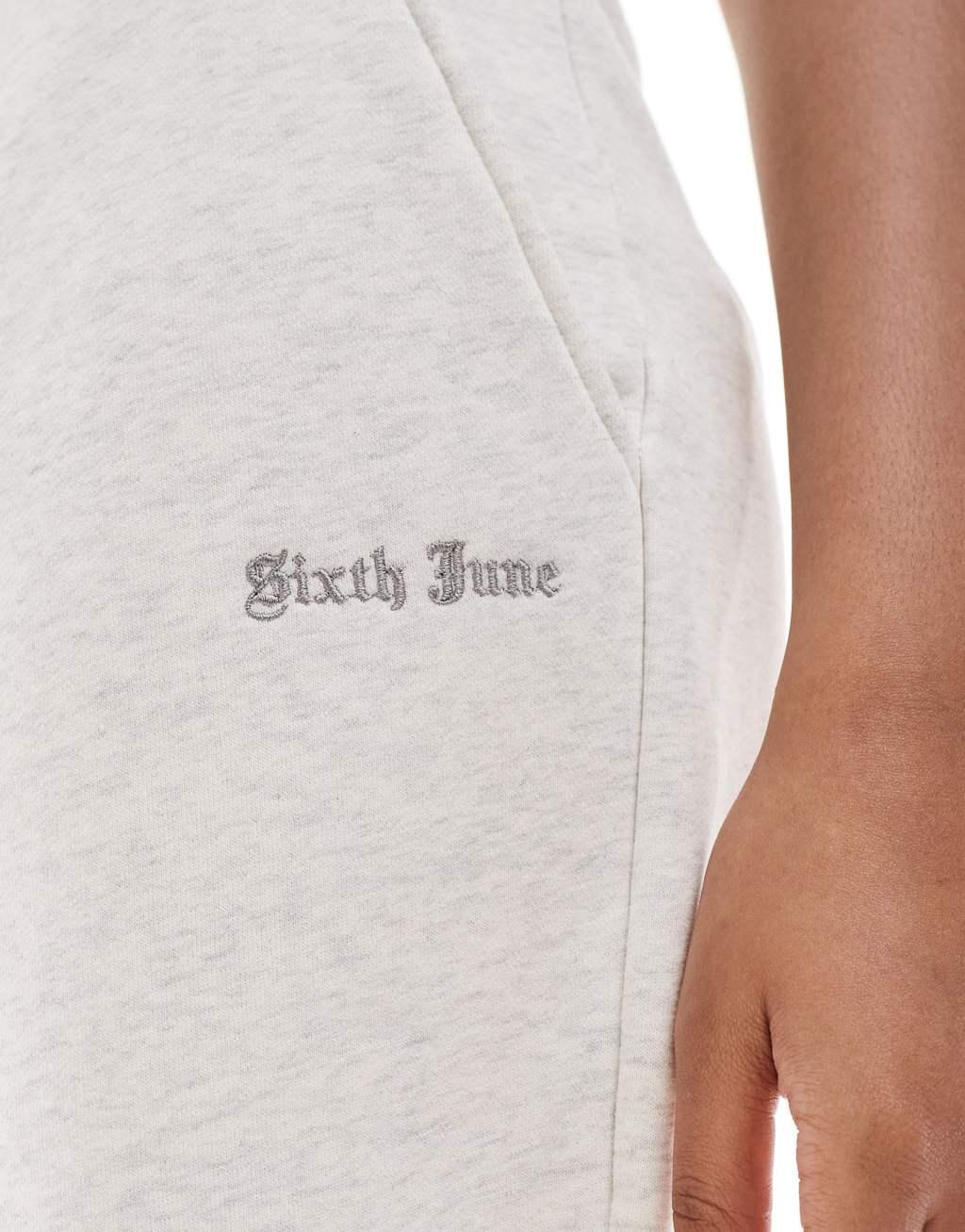 Sixth June embroidered logo straight leg sweatpants in gray Product Image