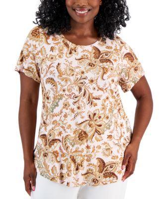 Plus Size Bloom Print Short-Sleeve Top, Created for Macy's Product Image