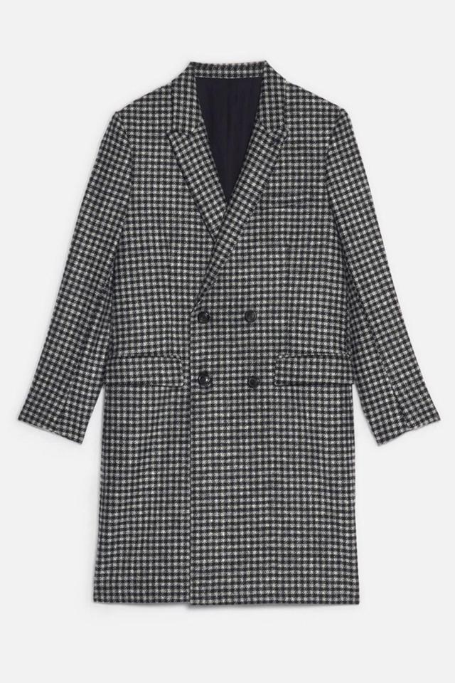 Double Breasted Checked Coat In Grey Product Image