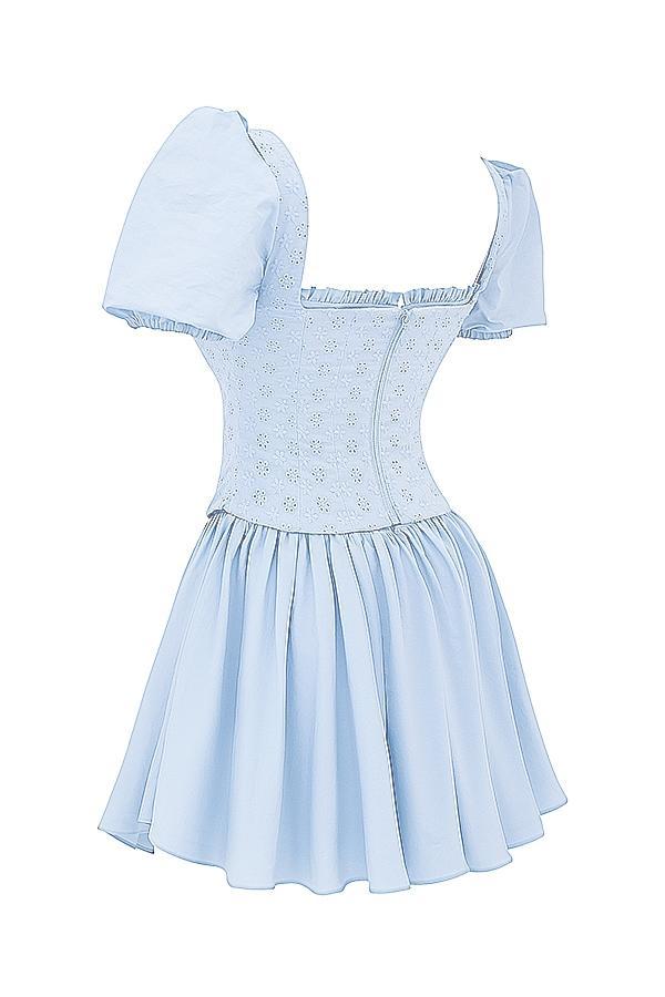 Maribel Soft Blue Broderie Corset Mini Dress Product Image