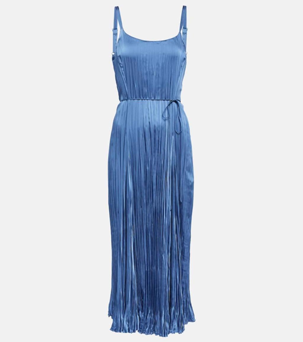 Pleated Midi Dress In Blue Product Image