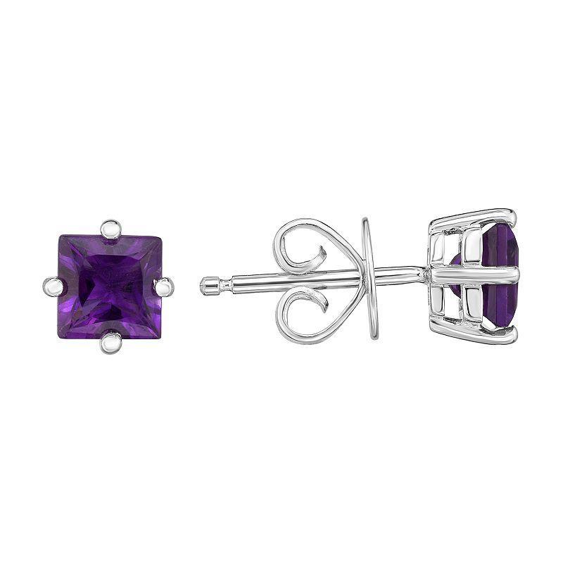 Sterling Silver Amethyst Stud Earrings, Womens Product Image