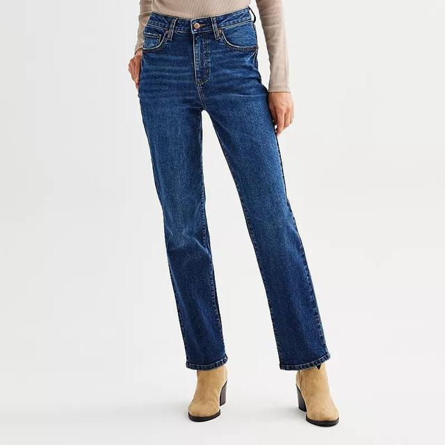 Petite Sonoma Goods For Life High Rise Straight Jeans, Womens Dark Blue Product Image