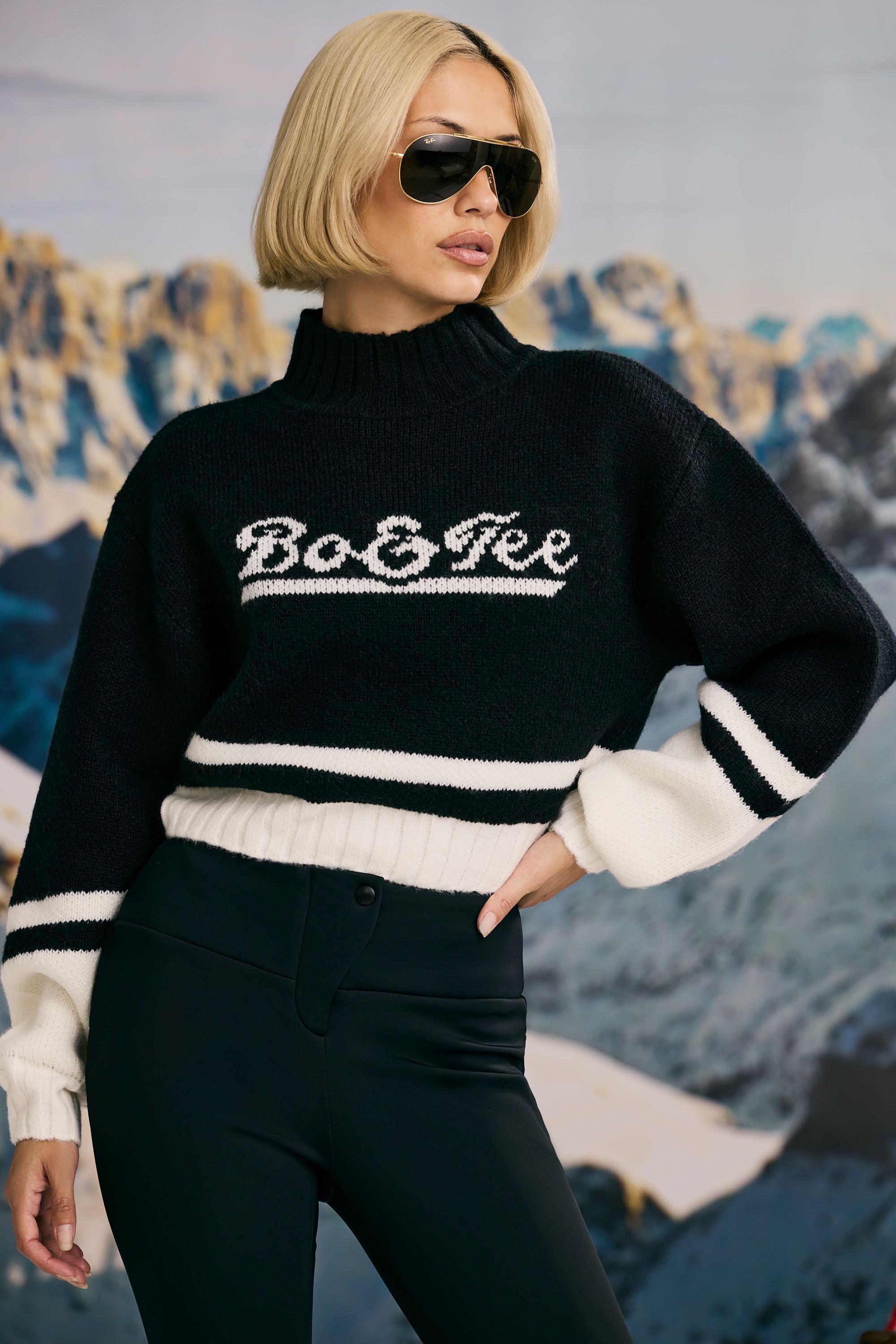 Cropped Chunky-Knit Turtleneck Jumper in Black Product Image