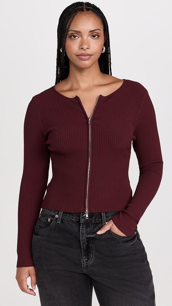 Good American Virgo Rib Zip Front Sweater | Shopbop Product Image