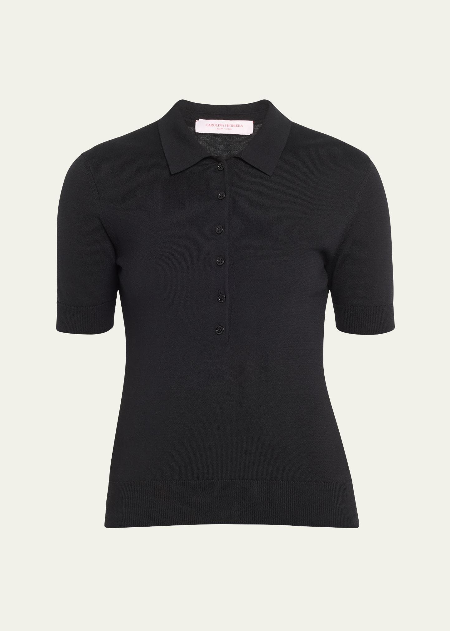 Button-Front Knit Polo Top Product Image