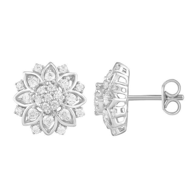 Royal Aura Sterling Silver 3/4 Carat T.W. Diamond Flower Stud Earrings, Womens Product Image