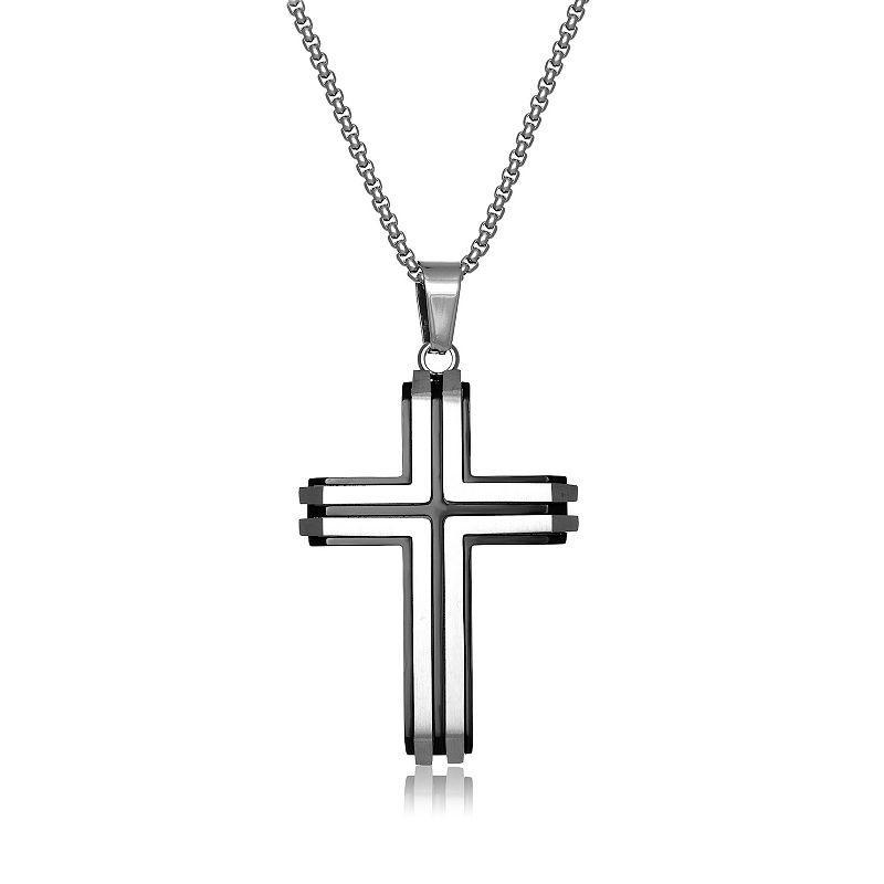 Mens LYNX Black Ion-Plated Stainless Steel Cross Pendant Multicolor Product Image