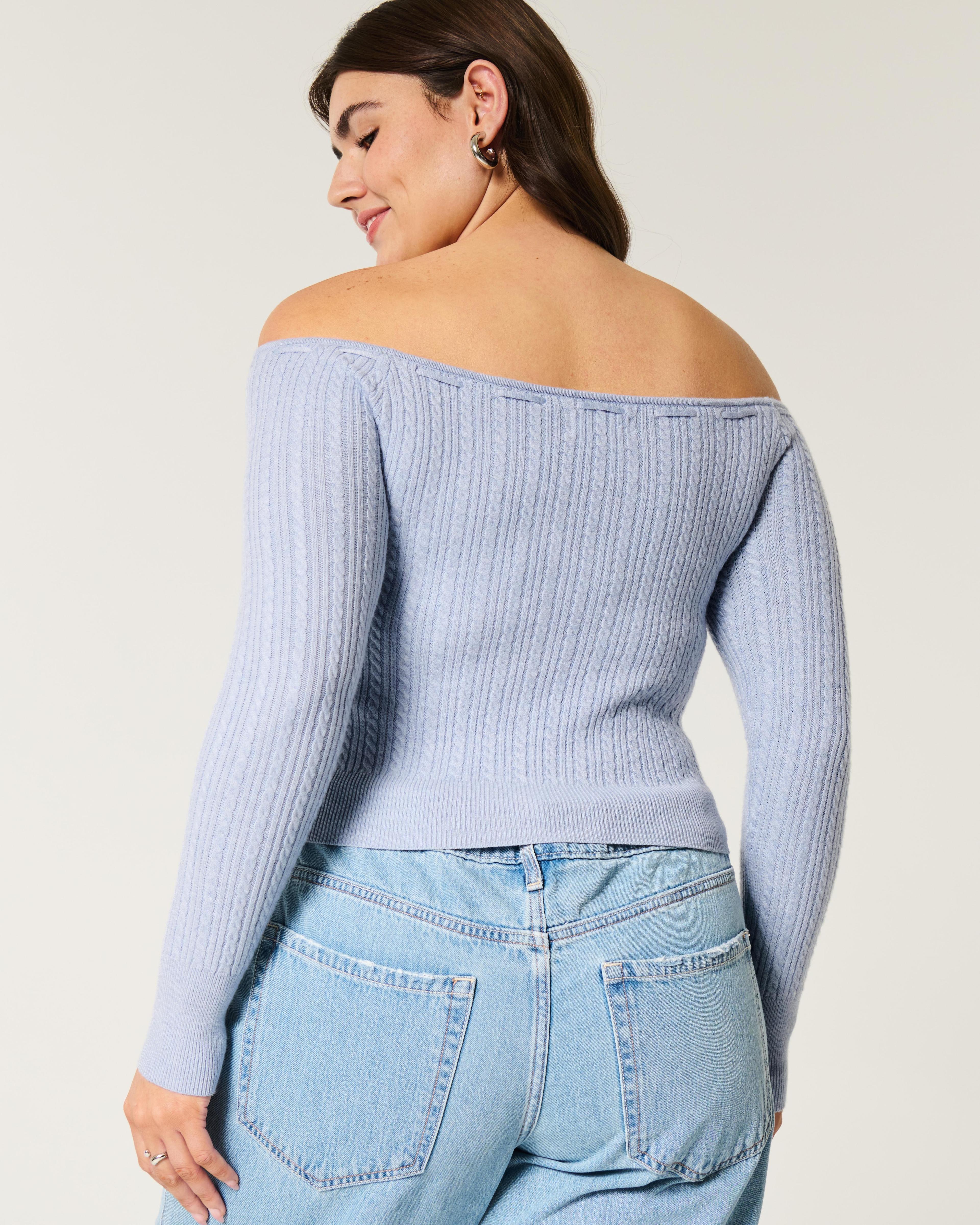 Off-the-Shoulder Cable-Knit Sweater Product Image