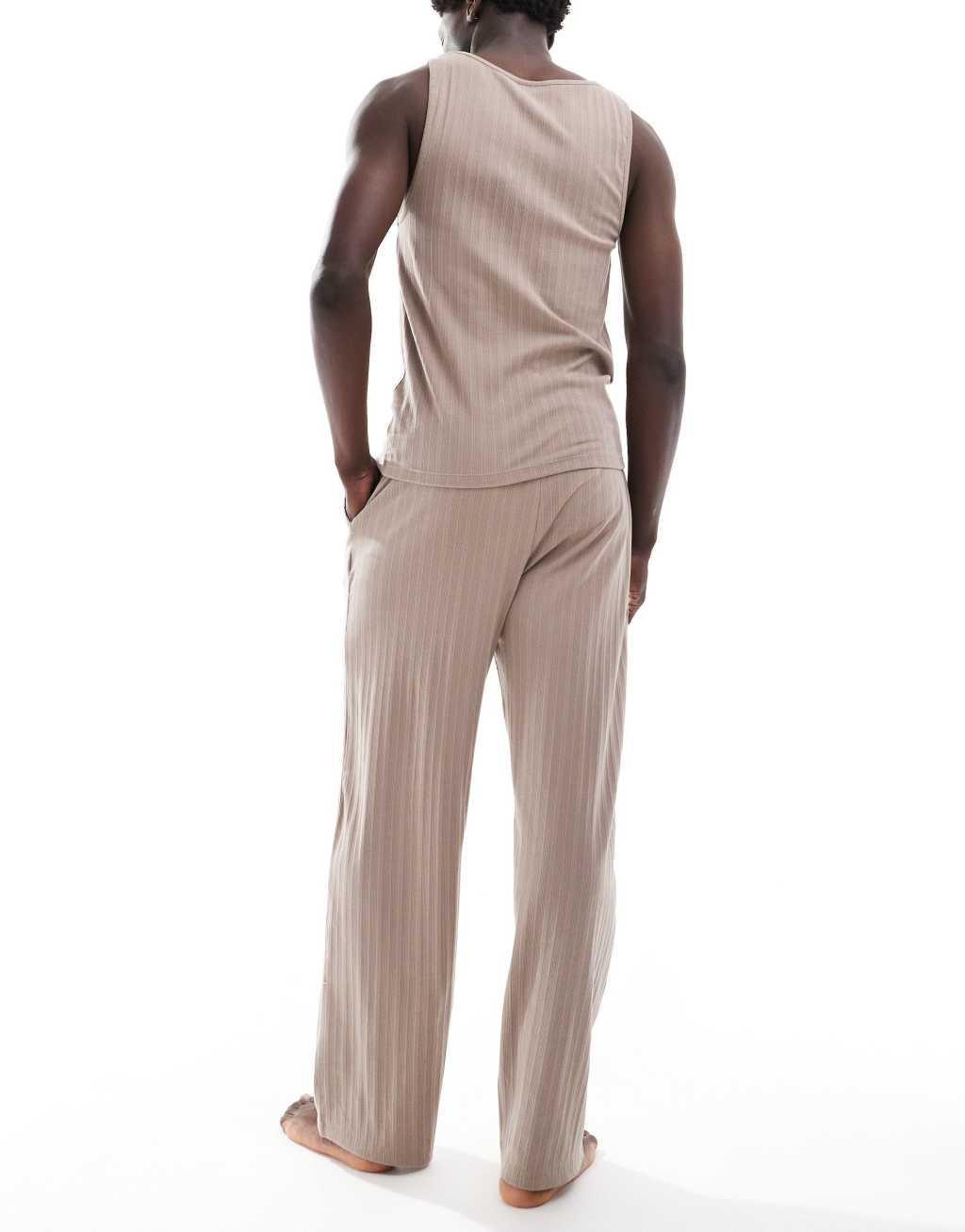 ASOS DESIGN ribbed tank top and lounge pant pajama set in light brown Product Image