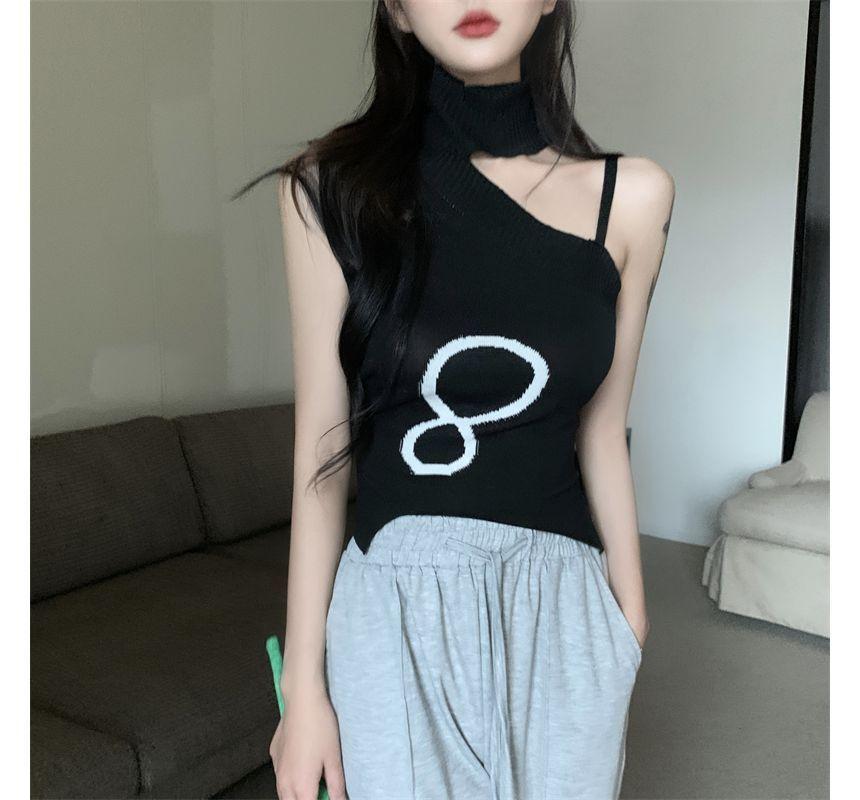 Sleeveless Mock-Neck Crop Knit Top Product Image