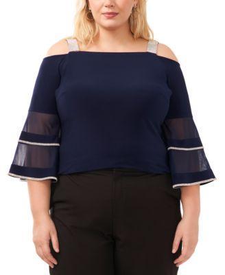 Plus Size Mesh-Inset Cold-Shoulder Top Product Image