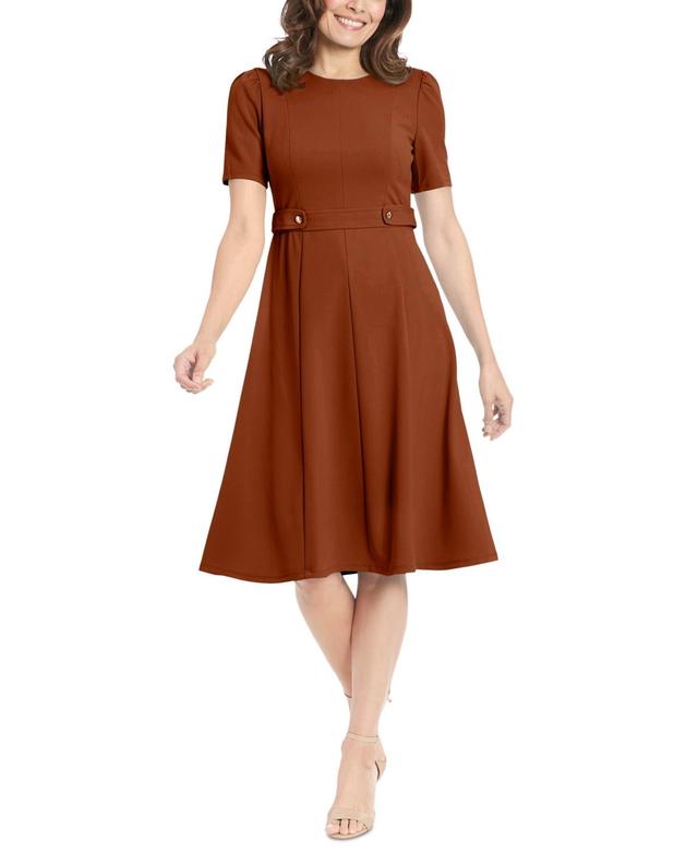 Womens London Times Solid Side Tab Fit & Flare Dress Product Image