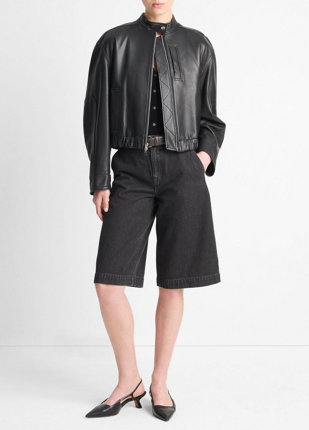 Leather Cropped Bomber Jacket product image