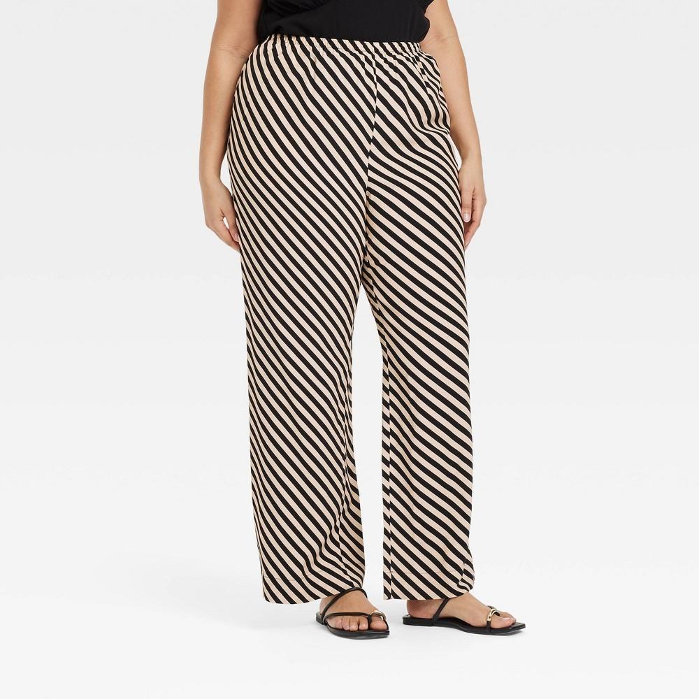 Womens Mid-Rise Pull-On Pants - A New Day Black/Cream Striped 3X Product Image