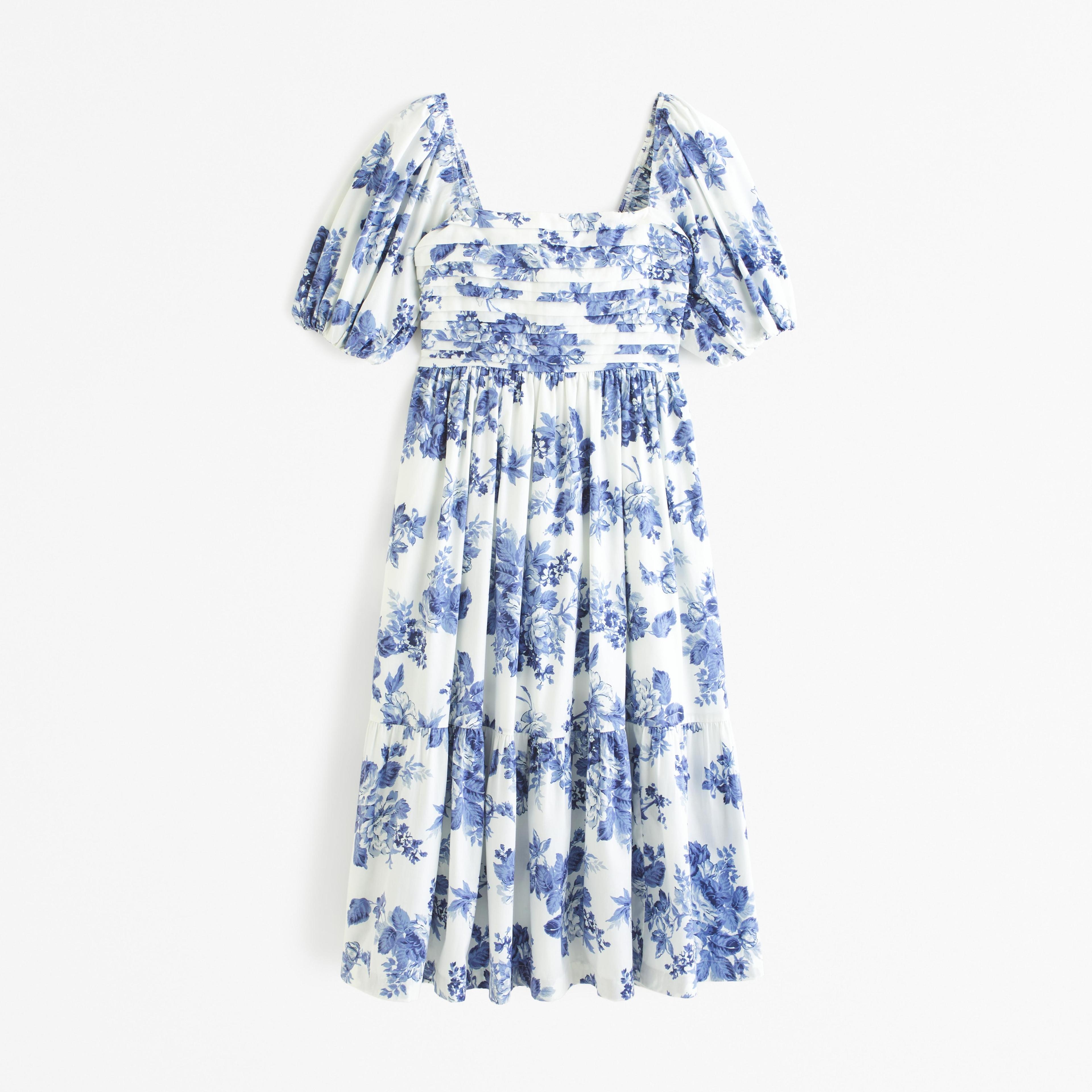 The A&F Emerson Poplin Puff Sleeve Midi Dress Product Image