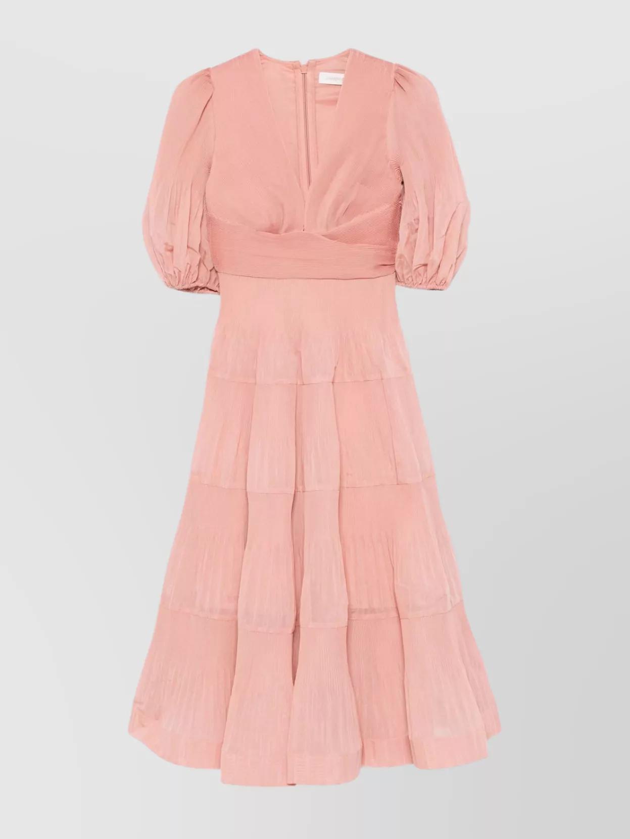 ZIMMERMANN Pleated Midi Dress Crinoline Hem In Pink Product Image