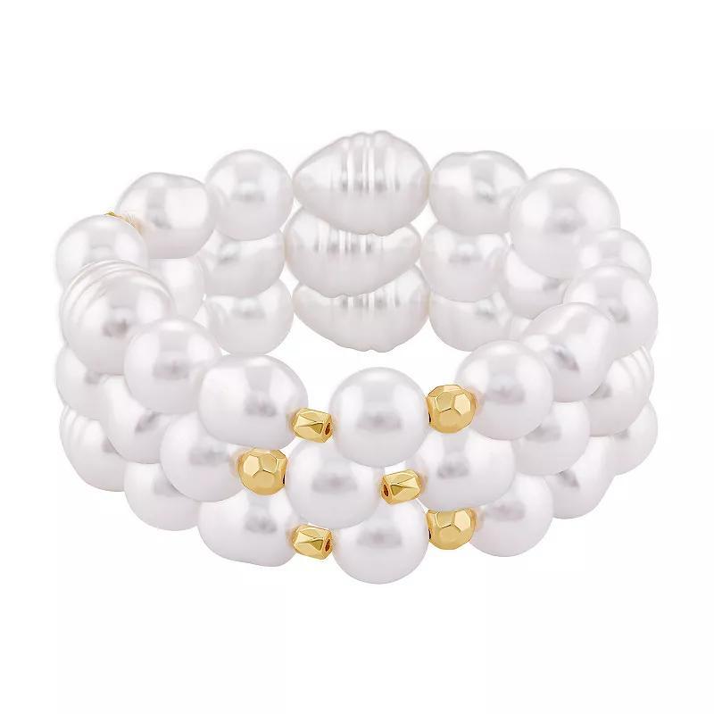 Emberly Gold Tone Simulated Pearl 3-Piece Stretch Bracelet Set, Womens, White Product Image