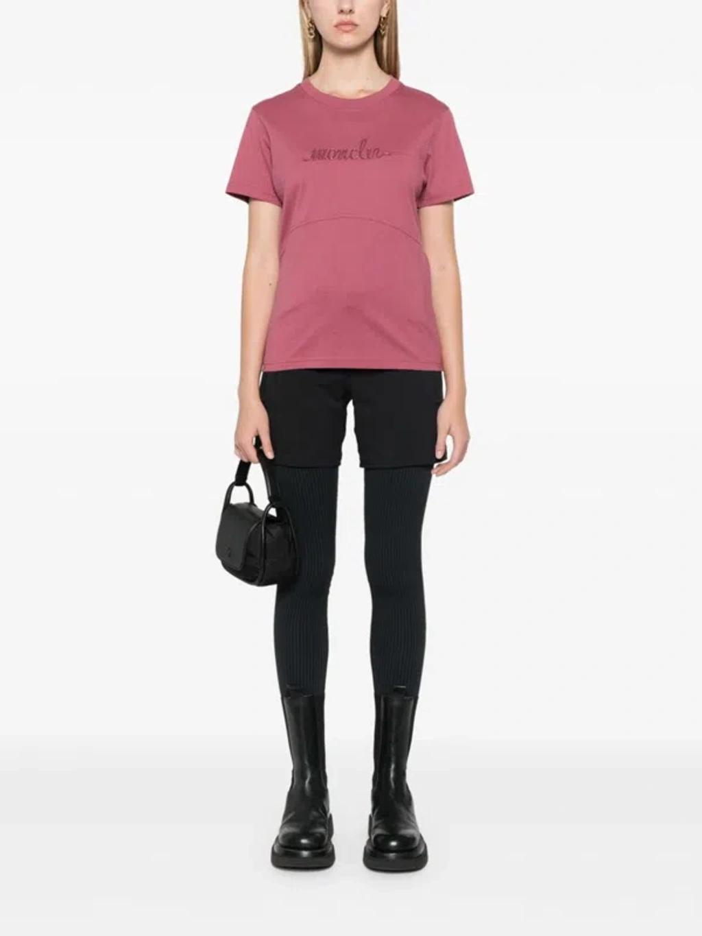 MONCLER Embroidered Tee In Pink Product Image