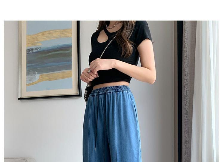 Drawstring Waist Washed Loose Fit Jeans Product Image