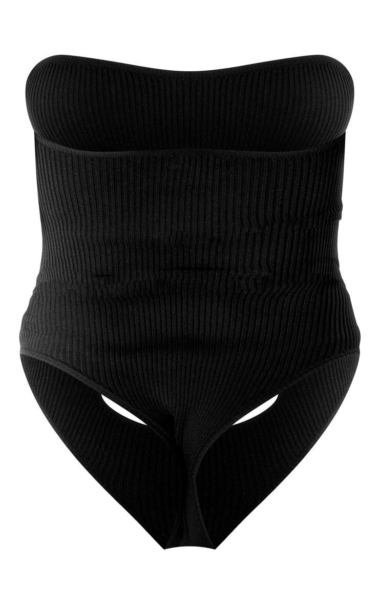 Black Front Cut Outs Bandeau Knit Bodysuit Product Image