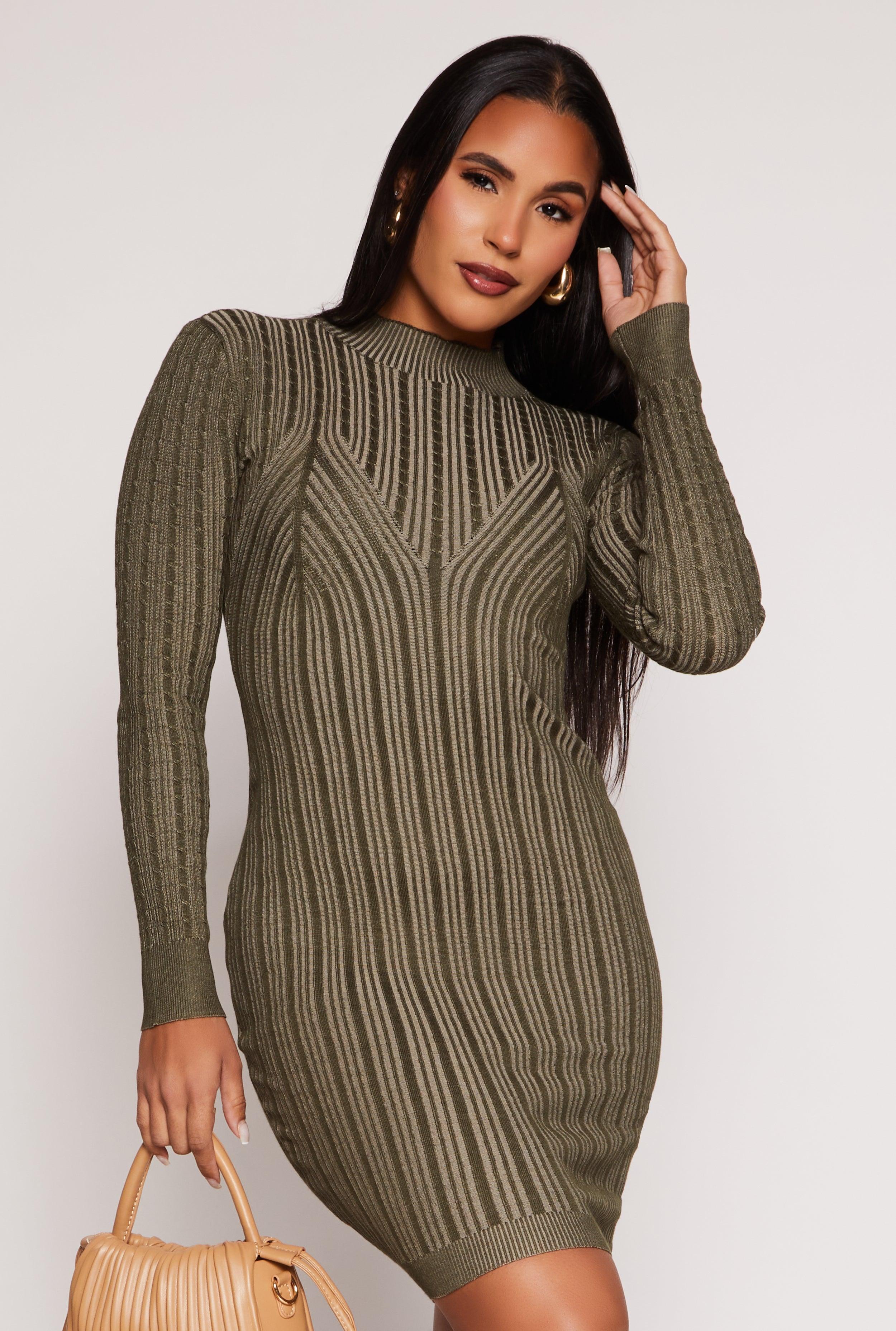 Womens Almost Famous Ribbed Knit Shadow Stripe Sweater Dress Product Image