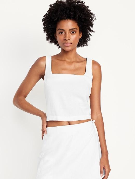 Sleeveless Linen-Blend Crop Top Product Image