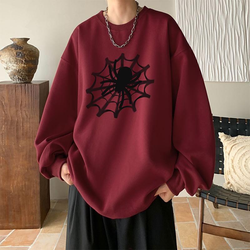 Round Neck Spider Print Sweatshirt Product Image