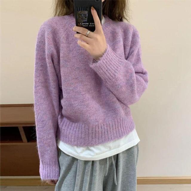 Round Neck Plain Sweater Product Image