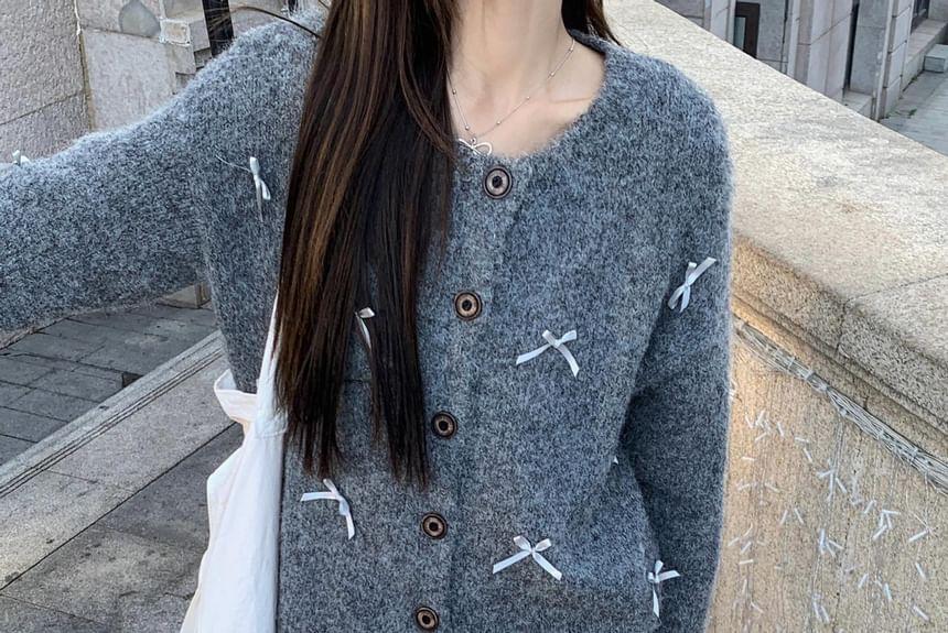 Round Neck Bow Cardigan Product Image