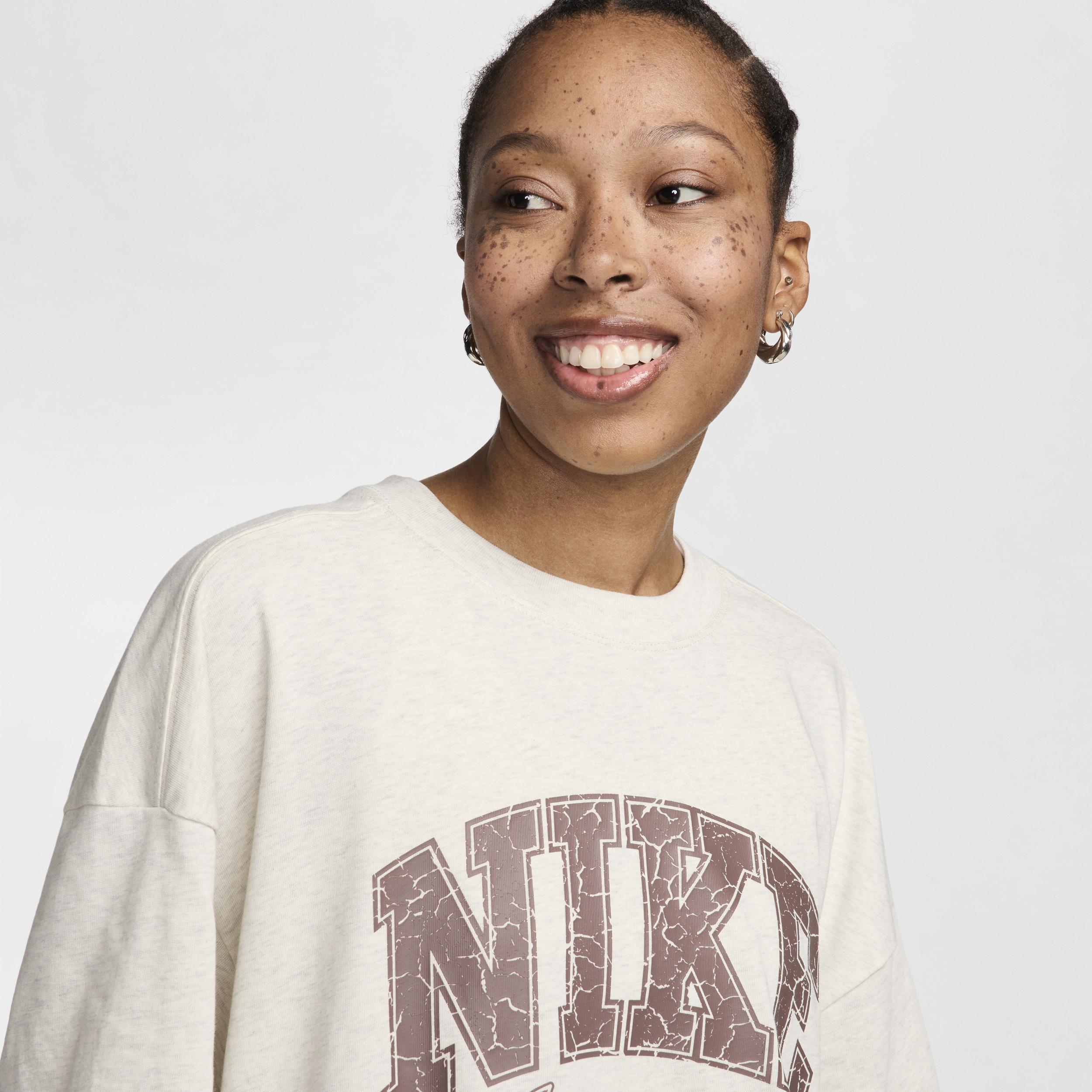 Nike Womens Sportswear Cotton Essential Oversized Tee - Oatmeal Heather/(plum Eclipse) Product Image