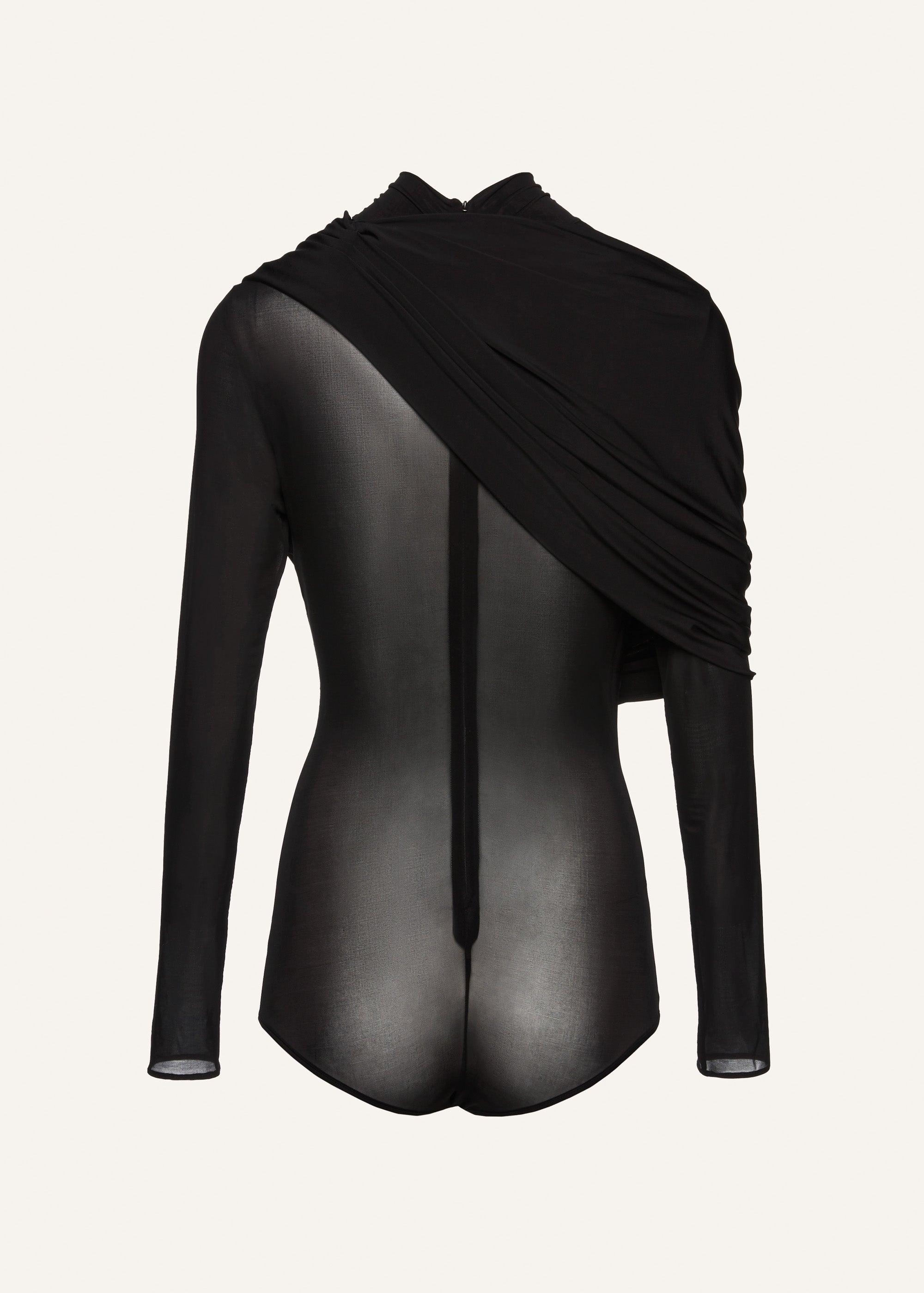 Cape-effect sheer bodysuit in black Product Image