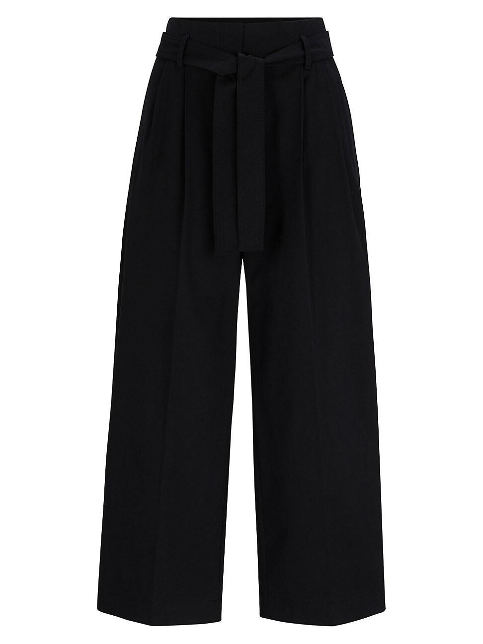 Womens Tapered-Fit Wide-Leg Trousers with Fabric Belt Product Image