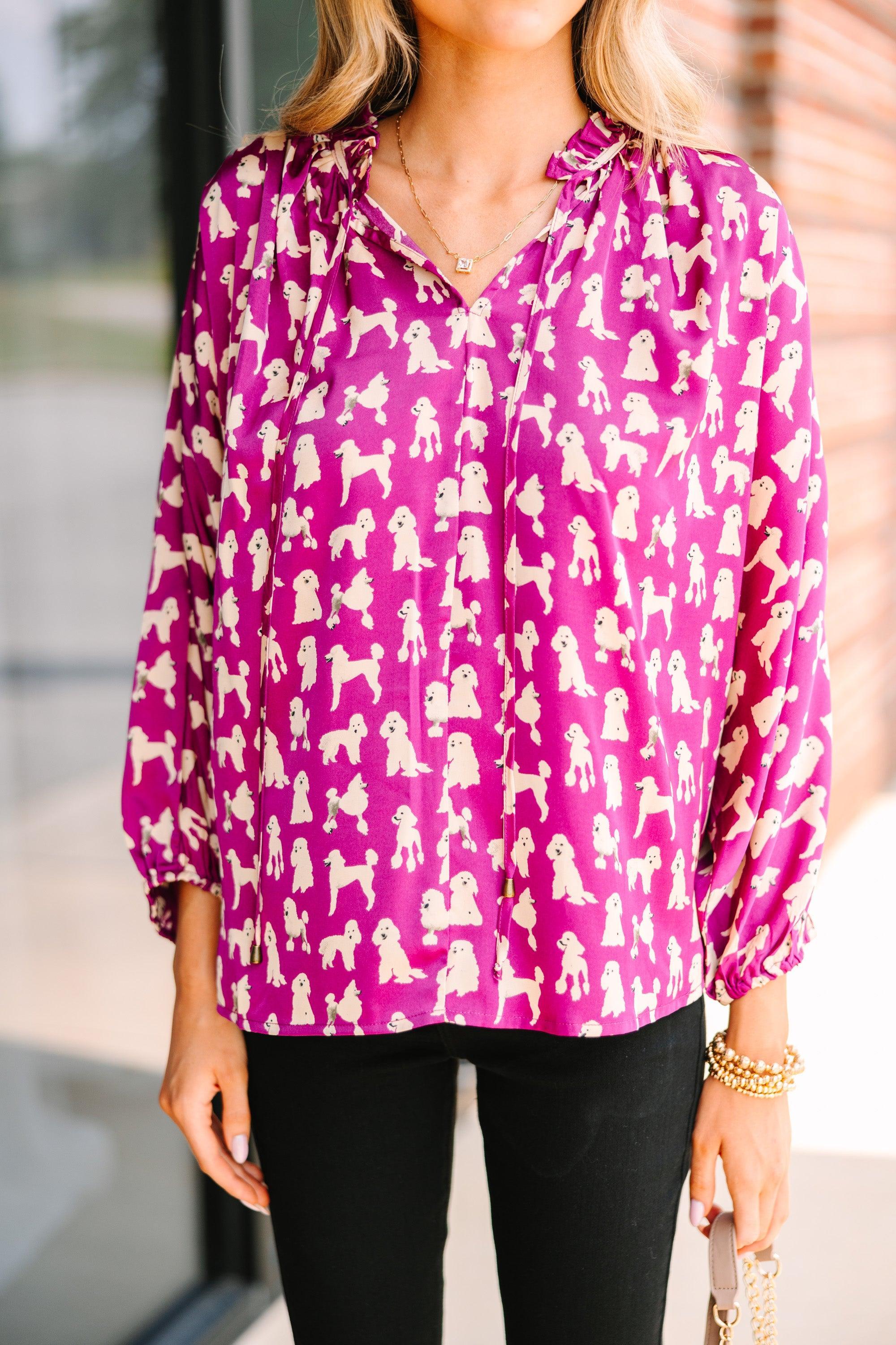 Hear You Out Plum Purple Poodle Blouse Female Product Image