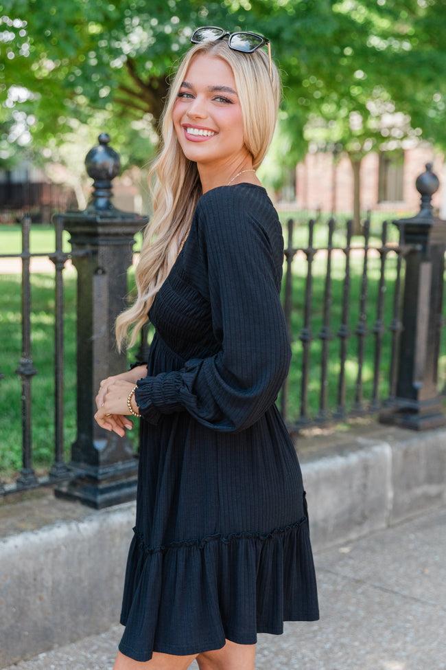 On This Day Black Mixed Texture Knit Dress Product Image