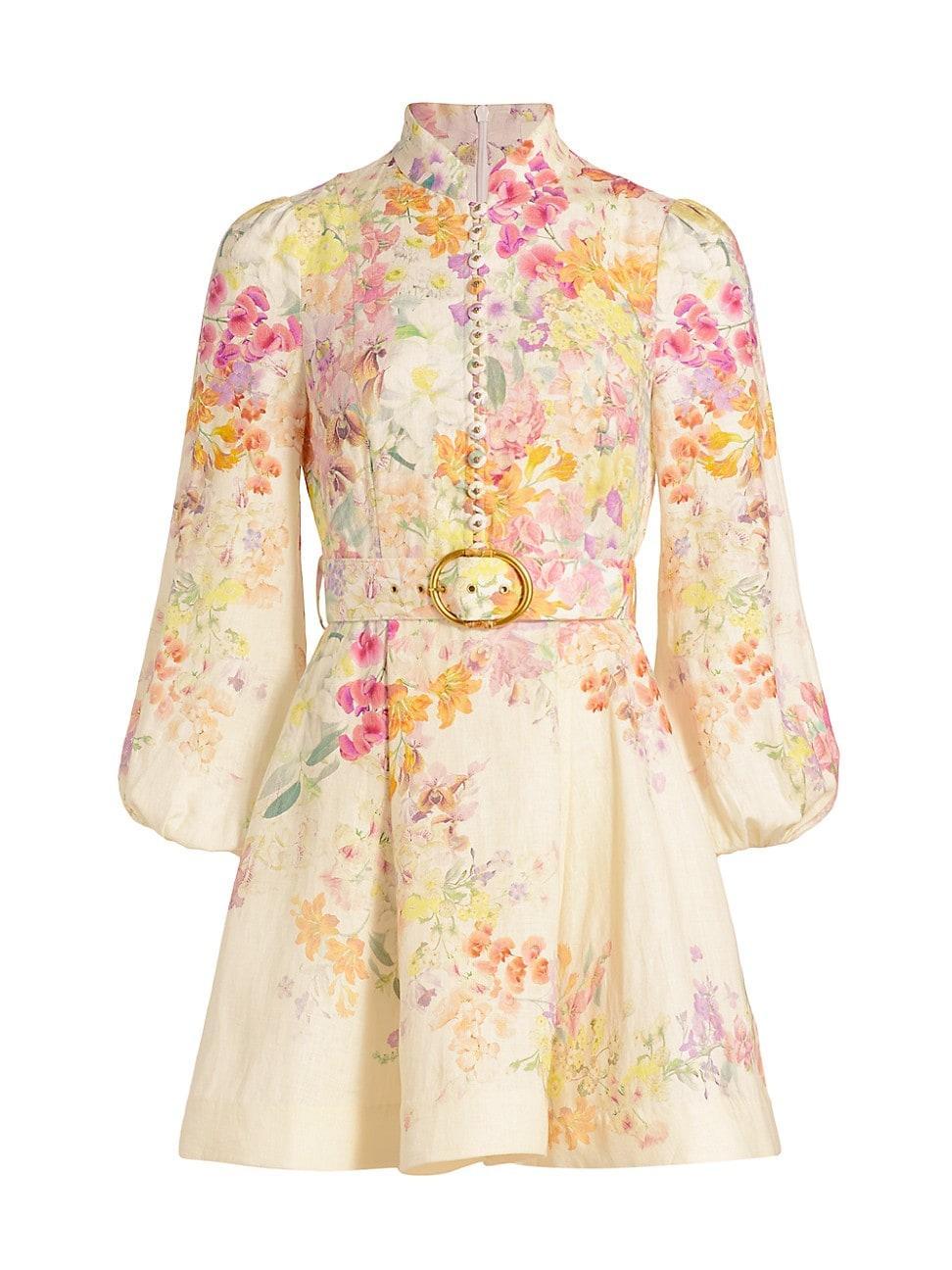 Womens Floral Linen Belted Minidress Product Image