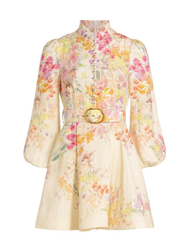 Womens Floral Linen Belted Minidress Product Image