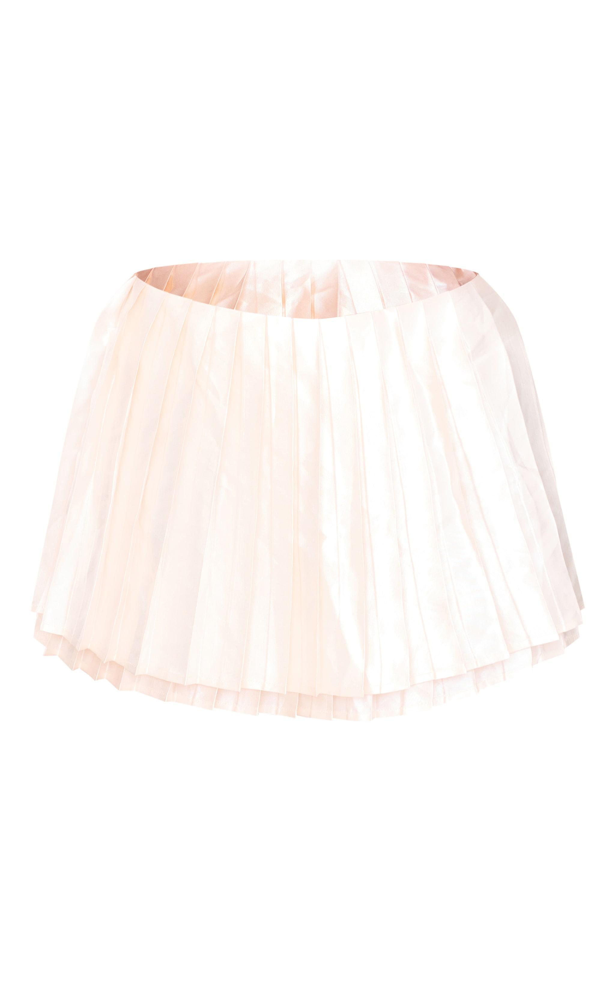 Cream Premium Satin Pleated Micro Mini Skirt Product Image