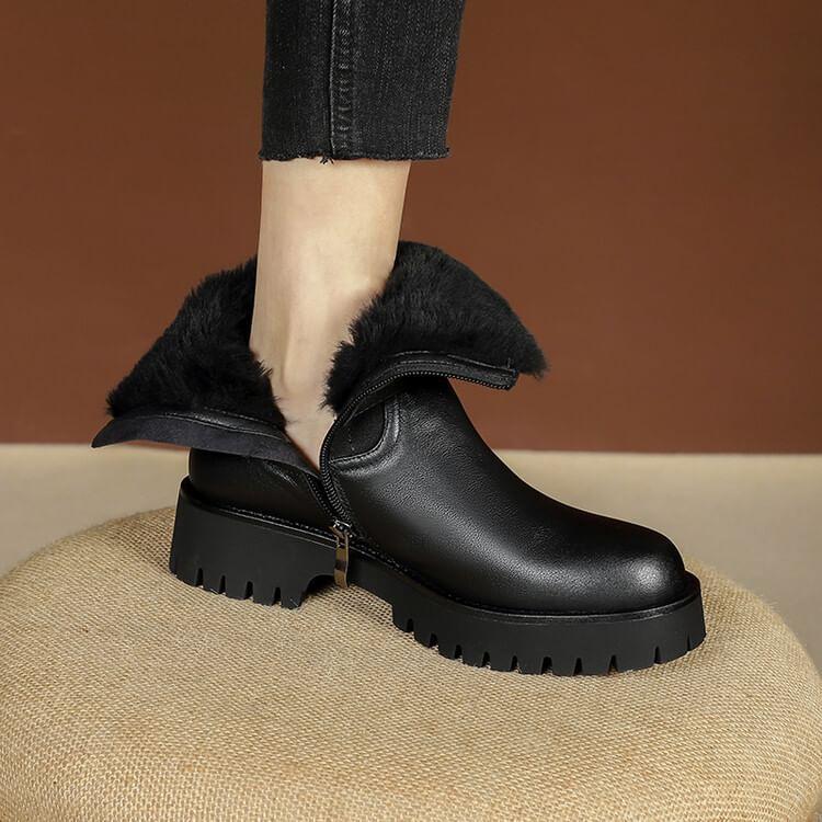 Platform Fleece-Lined Buckled Genuine Leather Short Boots product image