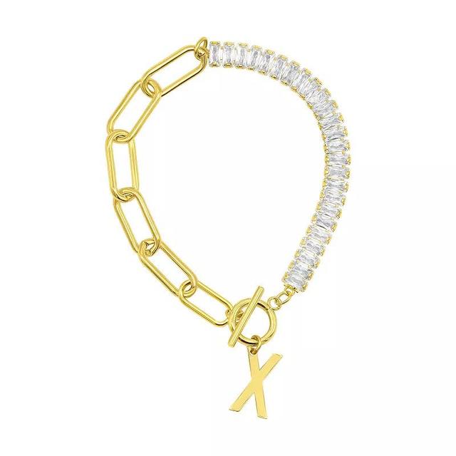 Adornia Gold Tone Half Crystal & Half Paperclip Initial Toggle Bracelet, Womens X Product Image