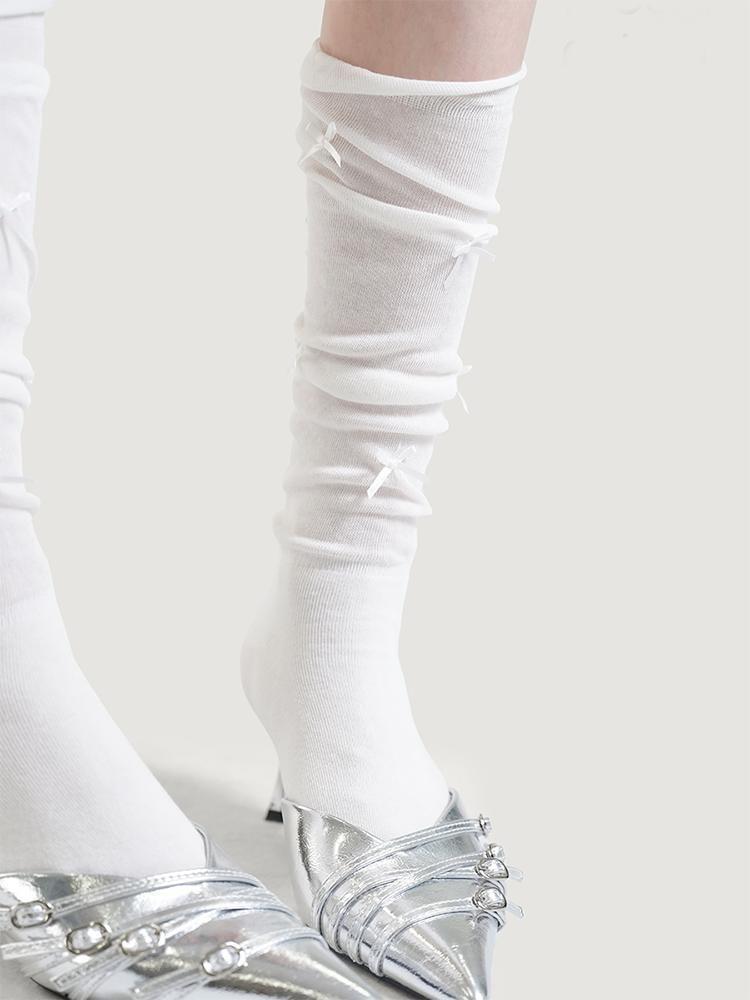 Plain Bow Accent Mid-Calf Socks Product Image