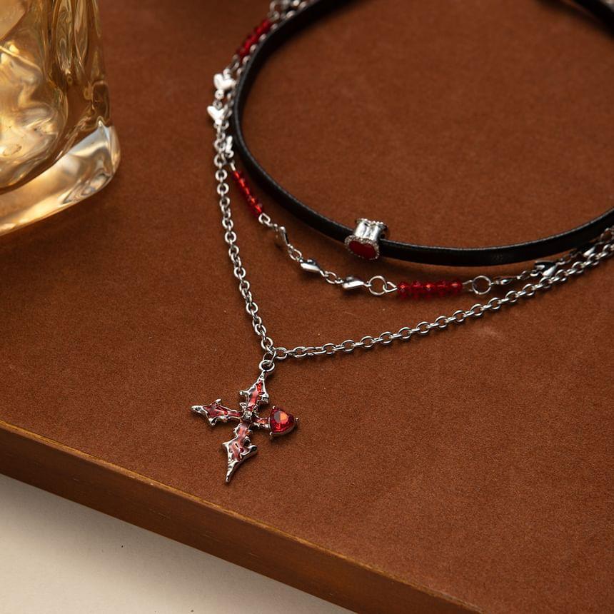 Cross Rhinestone Pendant Layered Alloy Choker Product Image