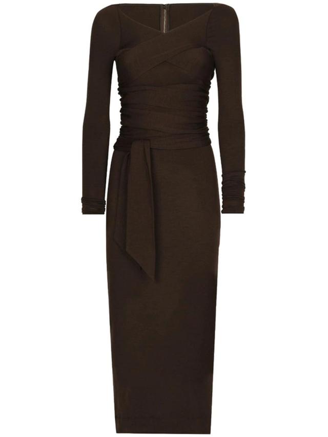 Wraparound Wool Midi Dress In Brown Product Image