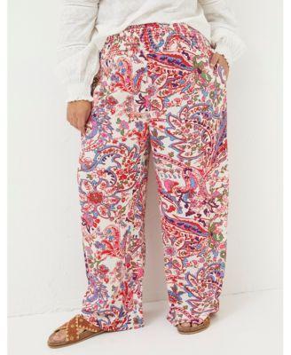 Plus Size Shirred Bright Paisley Palazzo Trousers Product Image