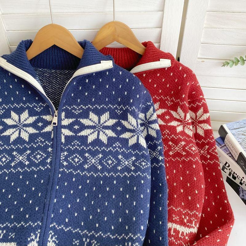 Jacquard Zip-Up Cardigan Product Image