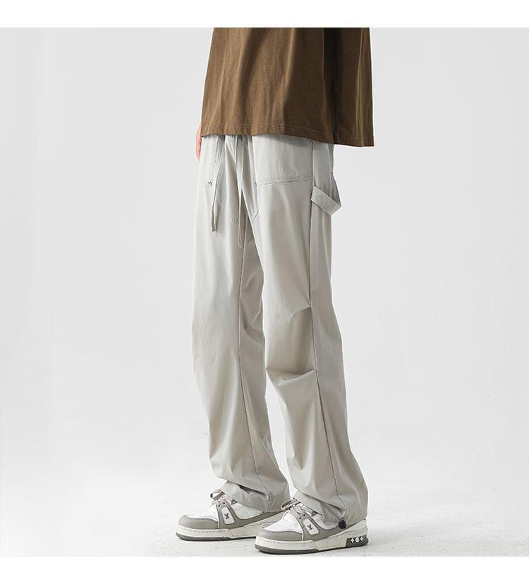 Drawstring Waist Plain Loose Fit Cargo Pants Product Image