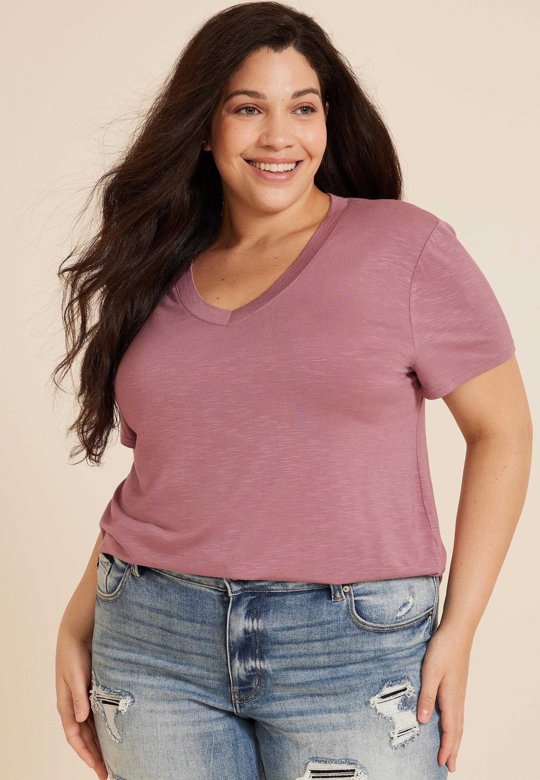 Maurices 4X Plus Size Womens 24/7 Relaxed V Neck Tee Purple Product Image