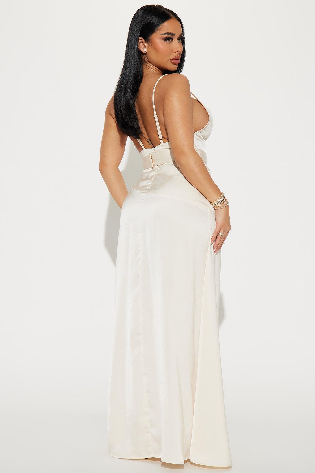 Athena Satin Maxi Dress - Cream Product Image