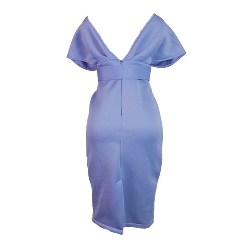 Off Shoulder Plain Midi Sheath Dress Product Image