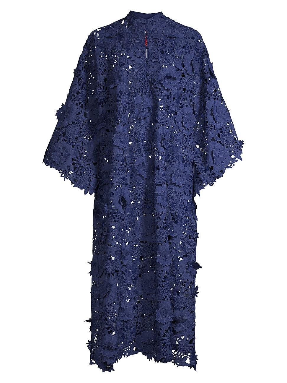 Womens Floral Lace Caftan - Navy Product Image